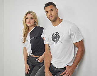 Man and woman in Rock and Republic clothing